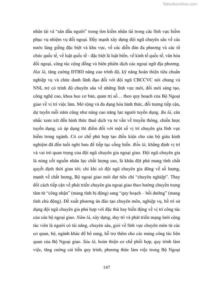 Luận án tiến sĩ chính sách công Thực hiện chính sách phát triển nhân lực ngành Ngoại giao ở Việt Nam hiện nay - 13 Trang 156