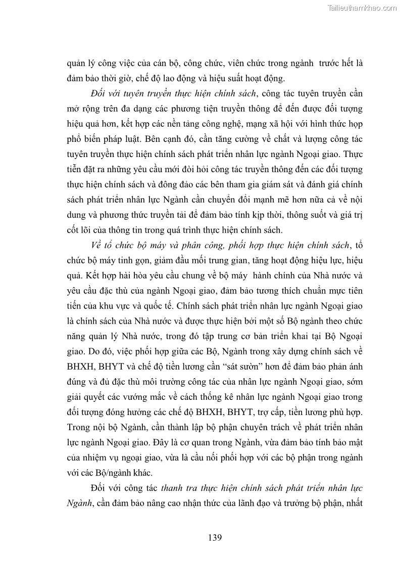 Luận án tiến sĩ chính sách công Thực hiện chính sách phát triển nhân lực ngành Ngoại giao ở Việt Nam hiện nay - 13 Trang 148