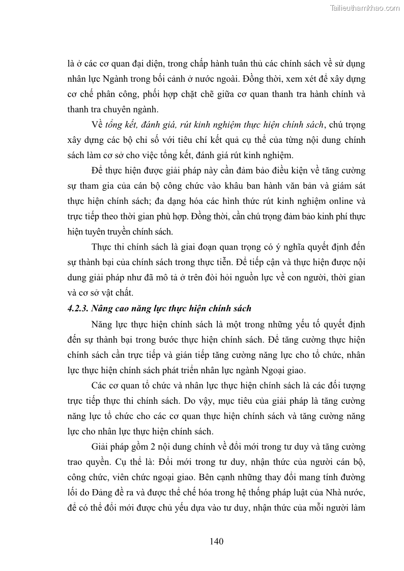 Luận án tiến sĩ chính sách công Thực hiện chính sách phát triển nhân lực ngành Ngoại giao ở Việt Nam hiện nay - 13 Trang 149