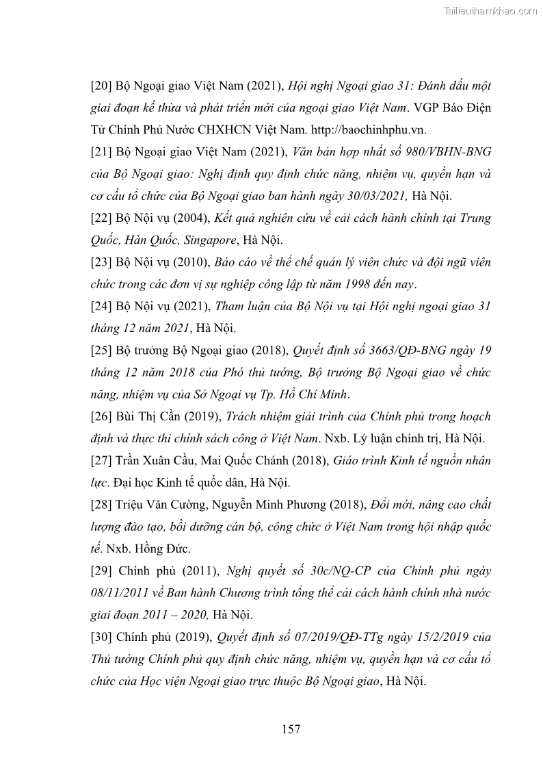 Luận án tiến sĩ chính sách công Thực hiện chính sách phát triển nhân lực ngành Ngoại giao ở Việt Nam hiện nay - 14 Trang 166