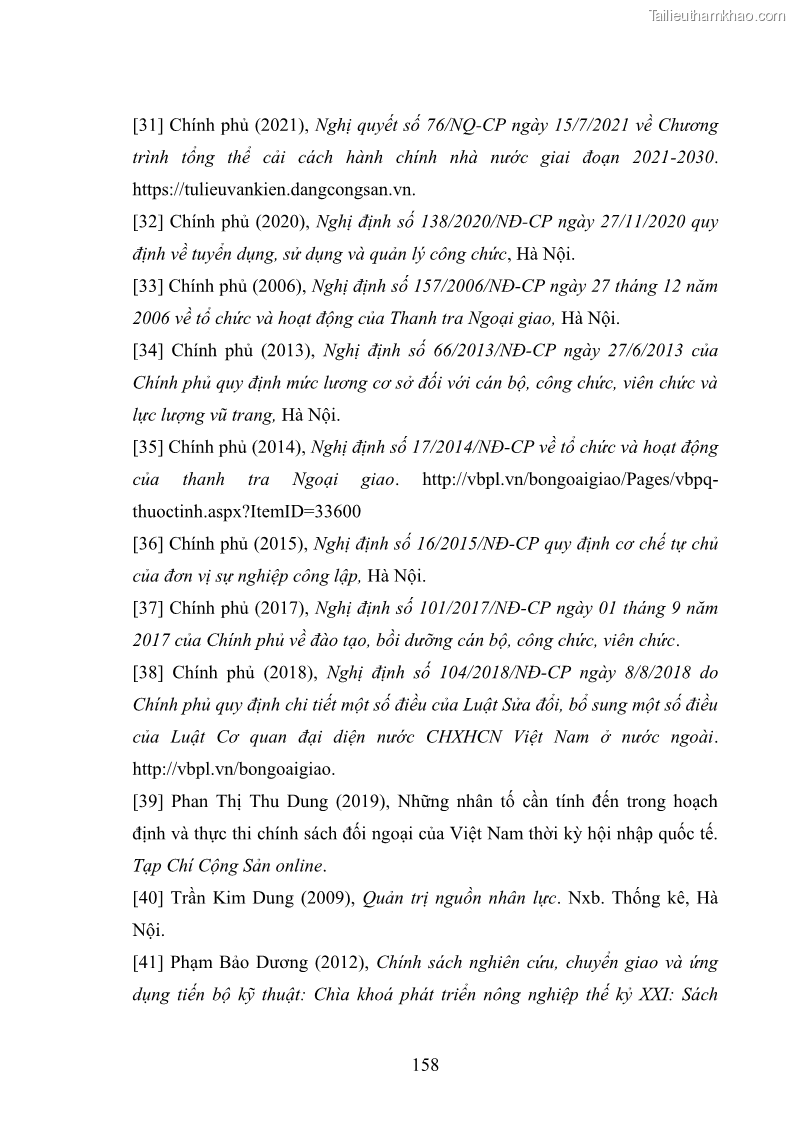 Luận án tiến sĩ chính sách công Thực hiện chính sách phát triển nhân lực ngành Ngoại giao ở Việt Nam hiện nay - 14 Trang 167