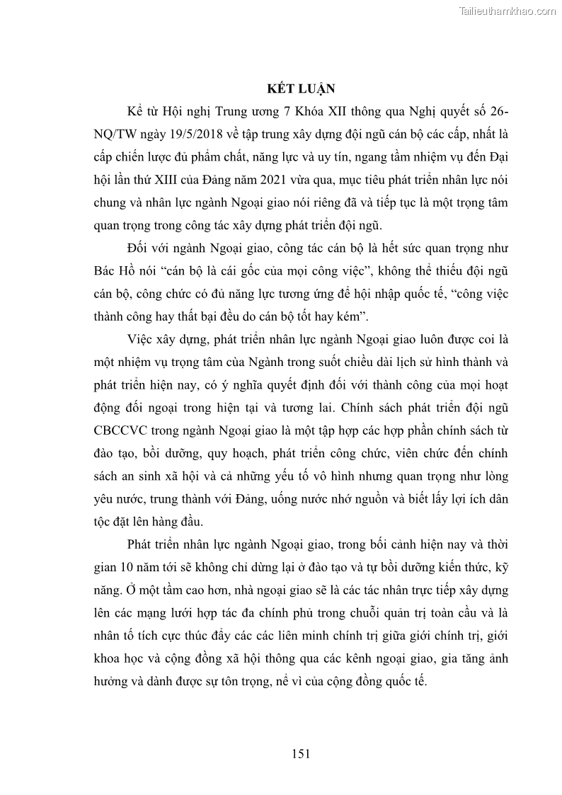 Luận án tiến sĩ chính sách công Thực hiện chính sách phát triển nhân lực ngành Ngoại giao ở Việt Nam hiện nay - 14 Trang 160