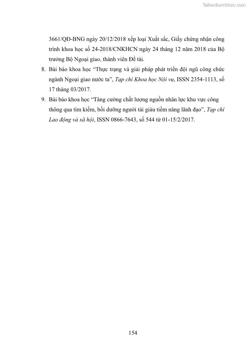 Luận án tiến sĩ chính sách công Thực hiện chính sách phát triển nhân lực ngành Ngoại giao ở Việt Nam hiện nay - 14 Trang 163