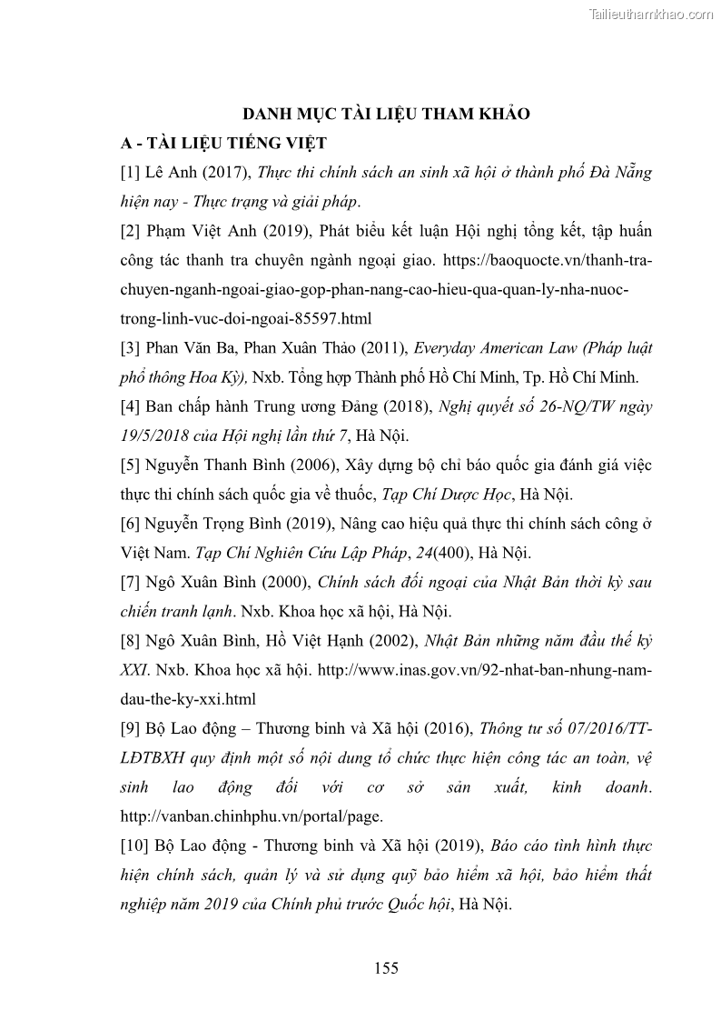 Luận án tiến sĩ chính sách công Thực hiện chính sách phát triển nhân lực ngành Ngoại giao ở Việt Nam hiện nay - 14 Trang 164