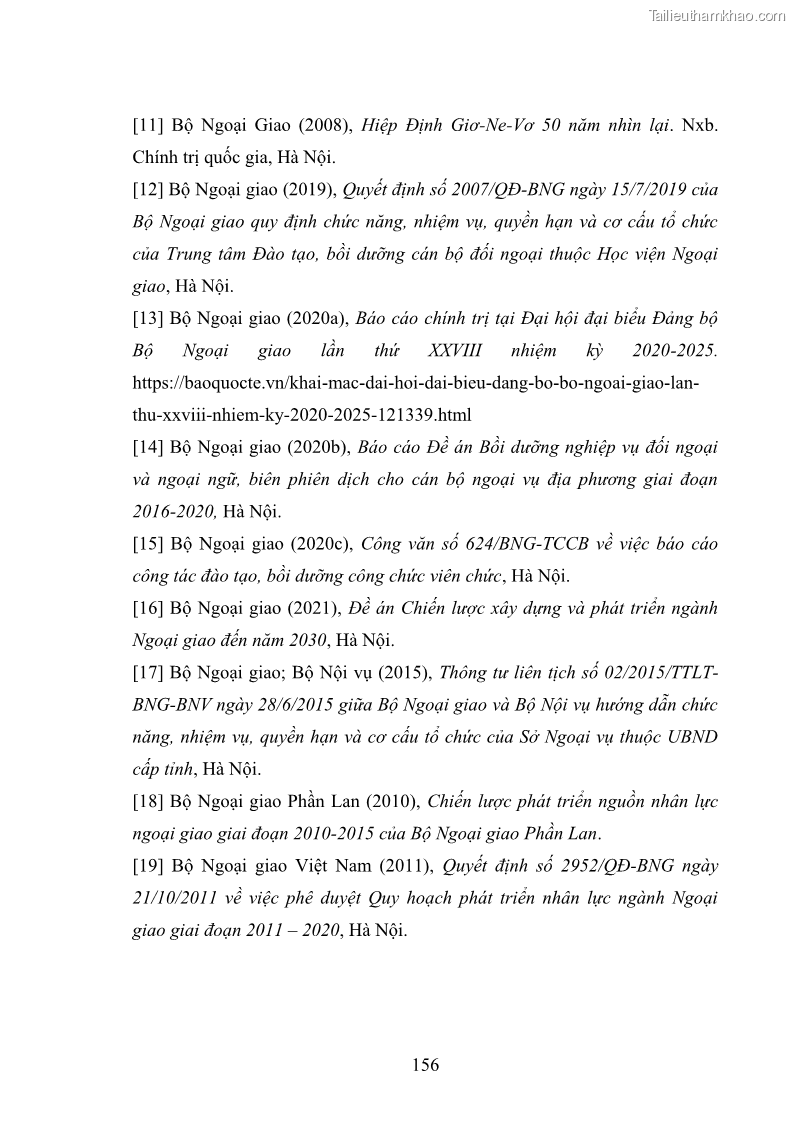 Luận án tiến sĩ chính sách công Thực hiện chính sách phát triển nhân lực ngành Ngoại giao ở Việt Nam hiện nay - 14 Trang 165