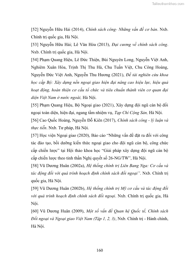 Luận án tiến sĩ chính sách công Thực hiện chính sách phát triển nhân lực ngành Ngoại giao ở Việt Nam hiện nay - 15 Trang 169