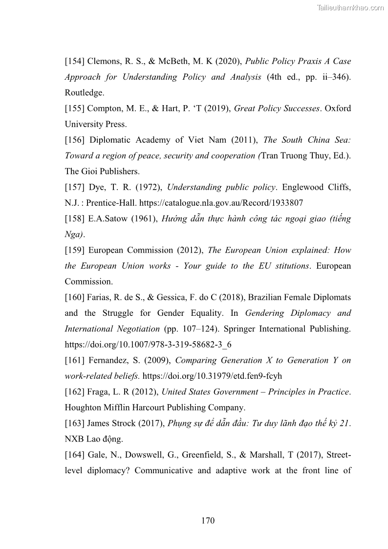 Luận án tiến sĩ chính sách công Thực hiện chính sách phát triển nhân lực ngành Ngoại giao ở Việt Nam hiện nay - 15 Trang 179