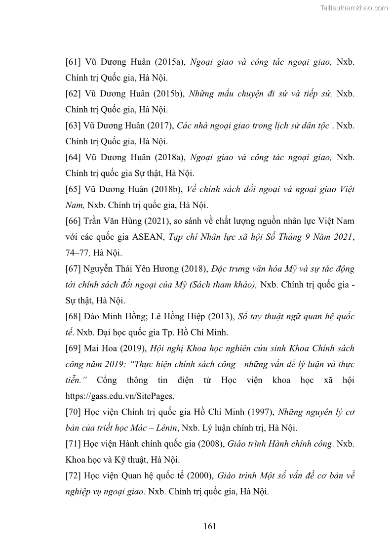 Luận án tiến sĩ chính sách công Thực hiện chính sách phát triển nhân lực ngành Ngoại giao ở Việt Nam hiện nay - 15 Trang 170