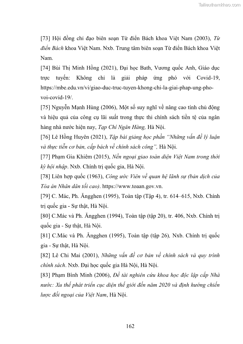 Luận án tiến sĩ chính sách công Thực hiện chính sách phát triển nhân lực ngành Ngoại giao ở Việt Nam hiện nay - 15 Trang 171