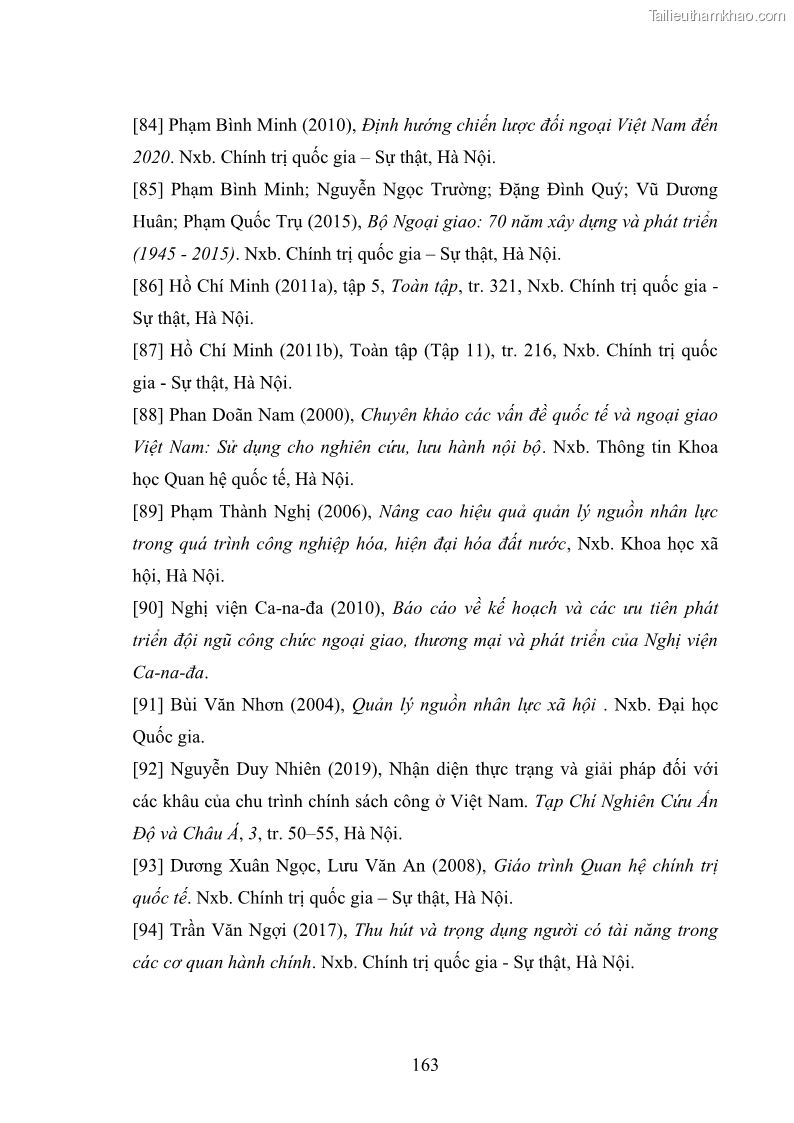 Luận án tiến sĩ chính sách công Thực hiện chính sách phát triển nhân lực ngành Ngoại giao ở Việt Nam hiện nay - 15 Trang 172