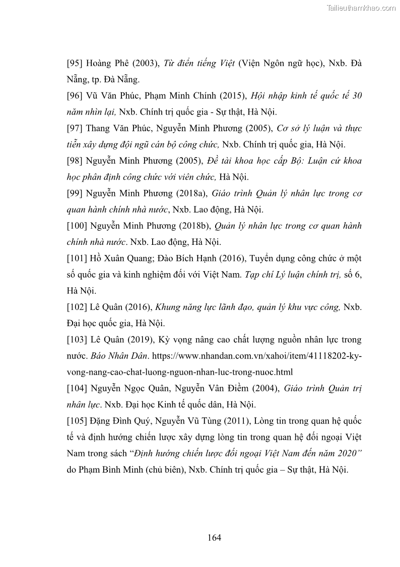 Luận án tiến sĩ chính sách công Thực hiện chính sách phát triển nhân lực ngành Ngoại giao ở Việt Nam hiện nay - 15 Trang 173