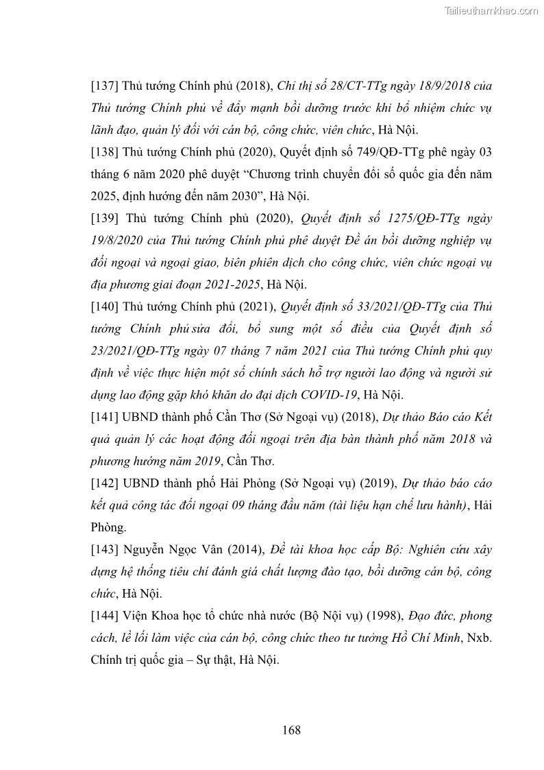 Luận án tiến sĩ chính sách công Thực hiện chính sách phát triển nhân lực ngành Ngoại giao ở Việt Nam hiện nay - 15 Trang 177