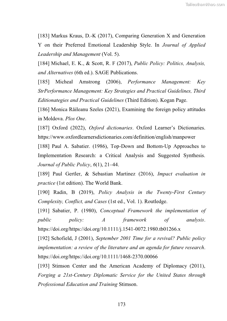 Luận án tiến sĩ chính sách công Thực hiện chính sách phát triển nhân lực ngành Ngoại giao ở Việt Nam hiện nay - 16 Trang 182