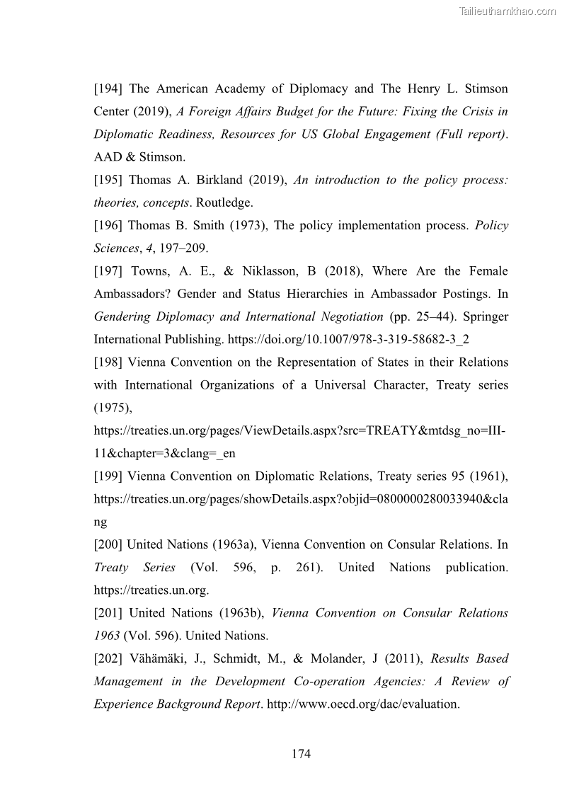 Luận án tiến sĩ chính sách công Thực hiện chính sách phát triển nhân lực ngành Ngoại giao ở Việt Nam hiện nay - 16 Trang 183