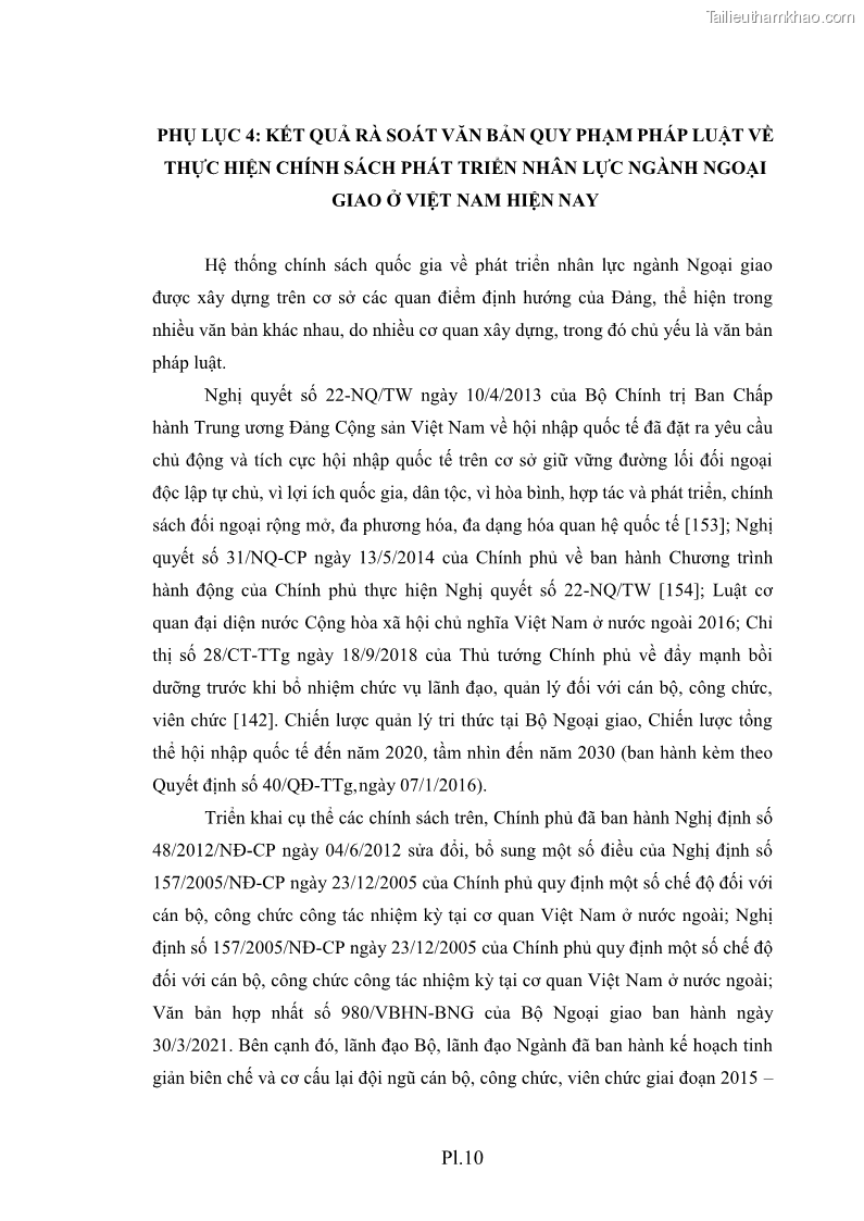 Luận án tiến sĩ chính sách công Thực hiện chính sách phát triển nhân lực ngành Ngoại giao ở Việt Nam hiện nay - 17 Trang 195