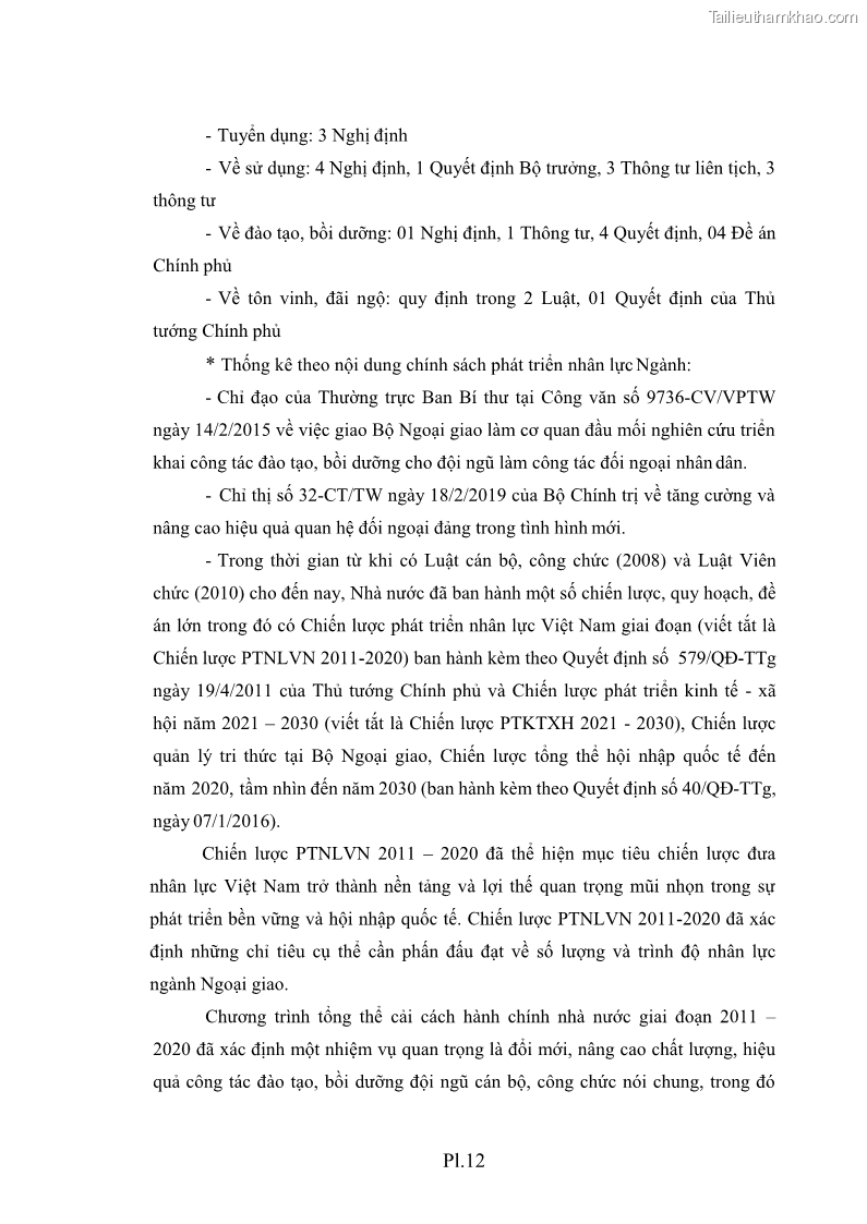 Luận án tiến sĩ chính sách công Thực hiện chính sách phát triển nhân lực ngành Ngoại giao ở Việt Nam hiện nay - 17 Trang 197