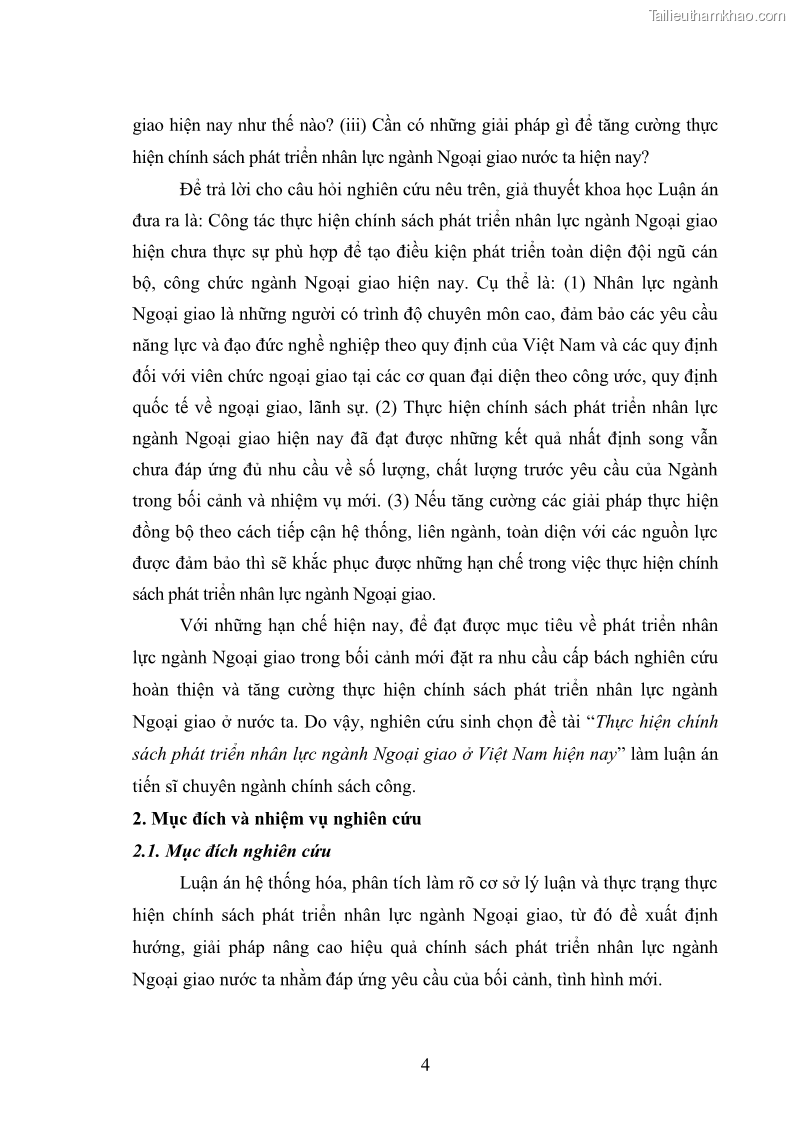 Luận án tiến sĩ chính sách công Thực hiện chính sách phát triển nhân lực ngành Ngoại giao ở Việt Nam hiện nay - 2 Trang 13