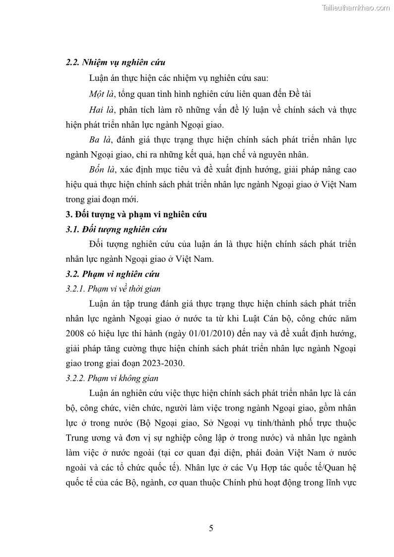 Luận án tiến sĩ chính sách công Thực hiện chính sách phát triển nhân lực ngành Ngoại giao ở Việt Nam hiện nay - 2 Trang 14