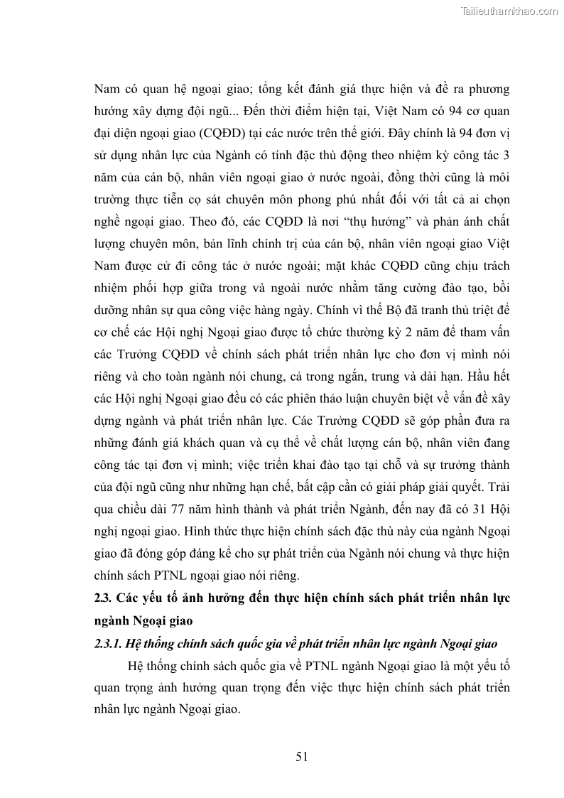 Luận án tiến sĩ chính sách công Thực hiện chính sách phát triển nhân lực ngành Ngoại giao ở Việt Nam hiện nay - 5 Trang 60