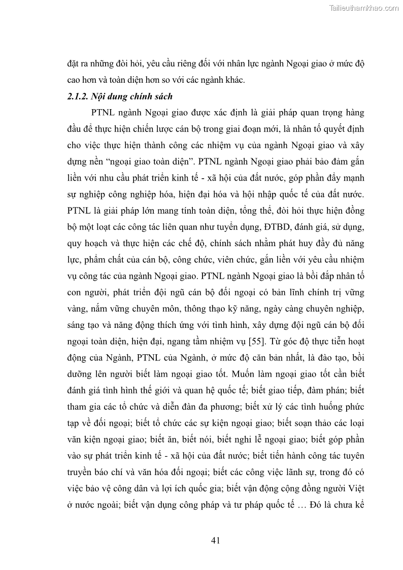 Luận án tiến sĩ chính sách công Thực hiện chính sách phát triển nhân lực ngành Ngoại giao ở Việt Nam hiện nay - 5 Trang 50