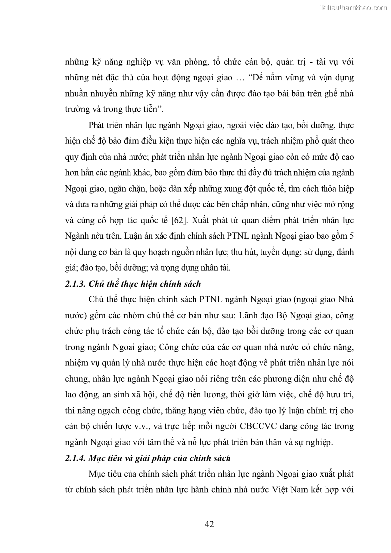 Luận án tiến sĩ chính sách công Thực hiện chính sách phát triển nhân lực ngành Ngoại giao ở Việt Nam hiện nay - 5 Trang 51