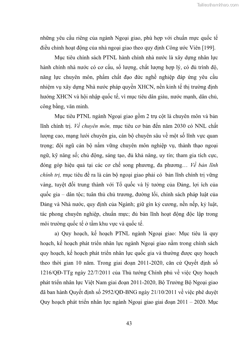 Luận án tiến sĩ chính sách công Thực hiện chính sách phát triển nhân lực ngành Ngoại giao ở Việt Nam hiện nay - 5 Trang 52