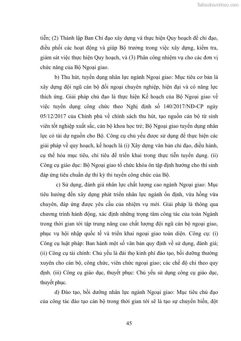 Luận án tiến sĩ chính sách công Thực hiện chính sách phát triển nhân lực ngành Ngoại giao ở Việt Nam hiện nay - 5 Trang 54