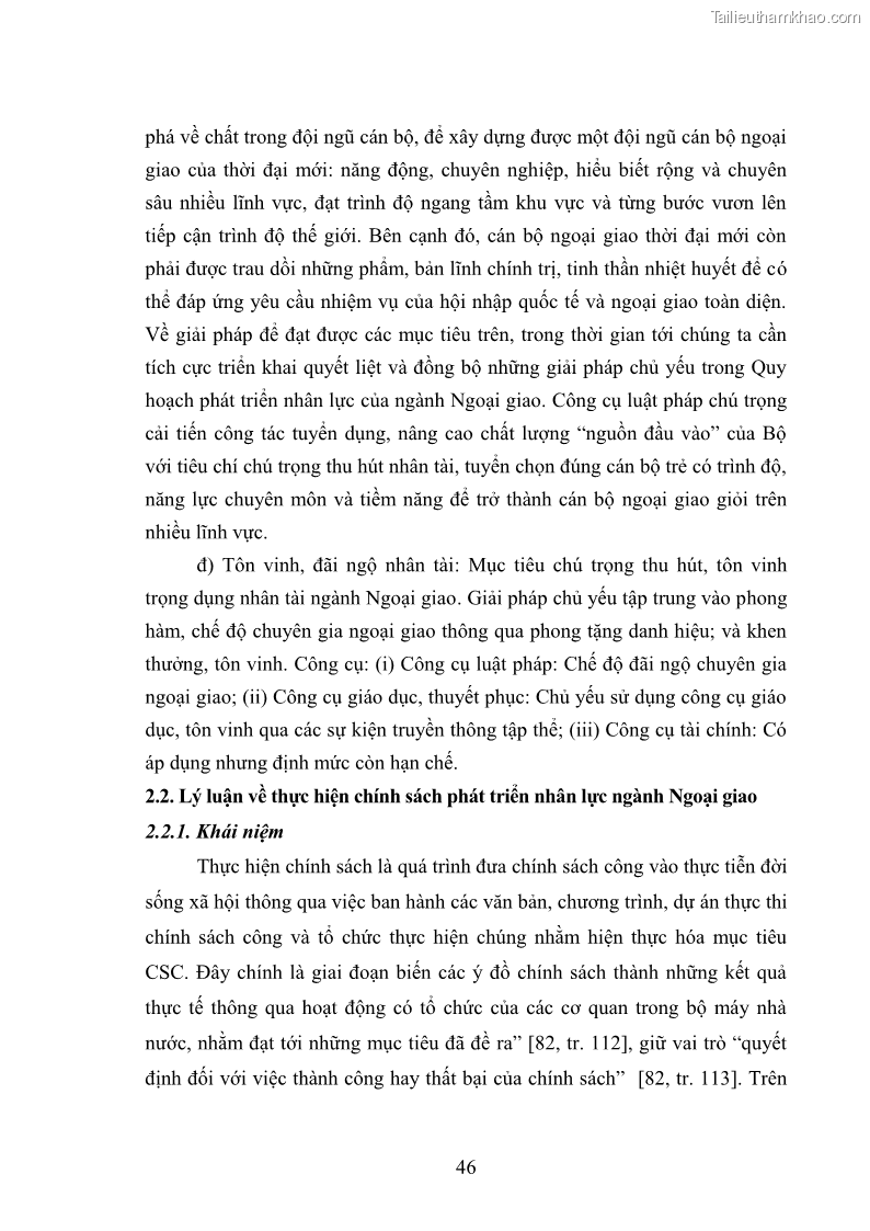 Luận án tiến sĩ chính sách công Thực hiện chính sách phát triển nhân lực ngành Ngoại giao ở Việt Nam hiện nay - 5 Trang 55