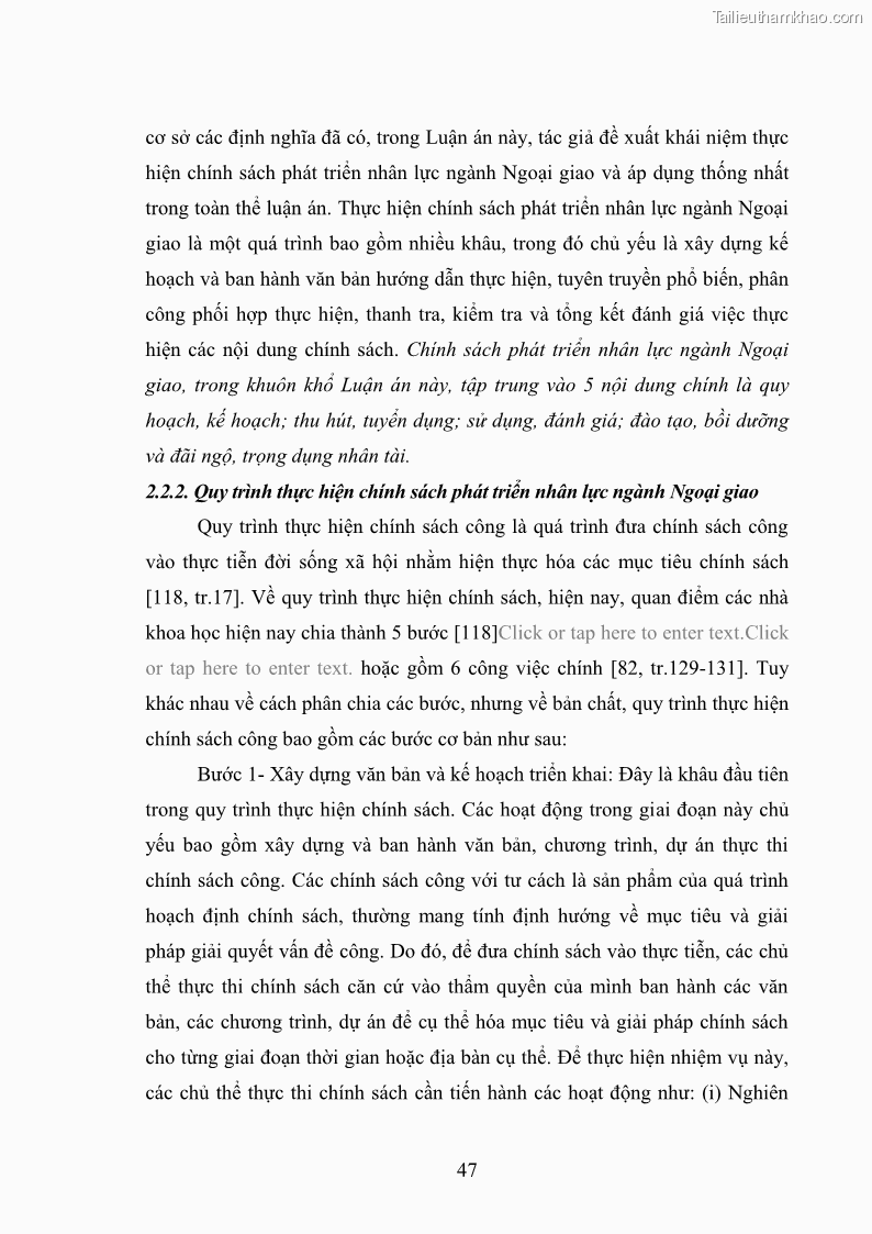 Luận án tiến sĩ chính sách công Thực hiện chính sách phát triển nhân lực ngành Ngoại giao ở Việt Nam hiện nay - 5 Trang 56