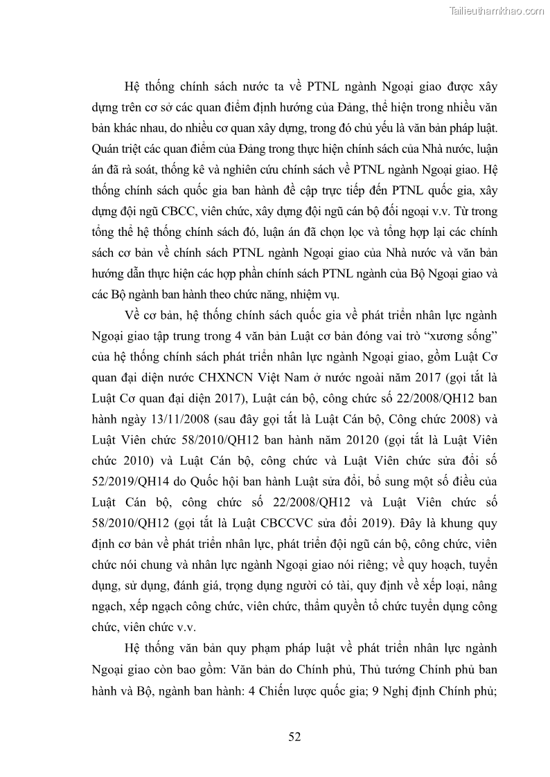 Luận án tiến sĩ chính sách công Thực hiện chính sách phát triển nhân lực ngành Ngoại giao ở Việt Nam hiện nay - 6 Trang 61