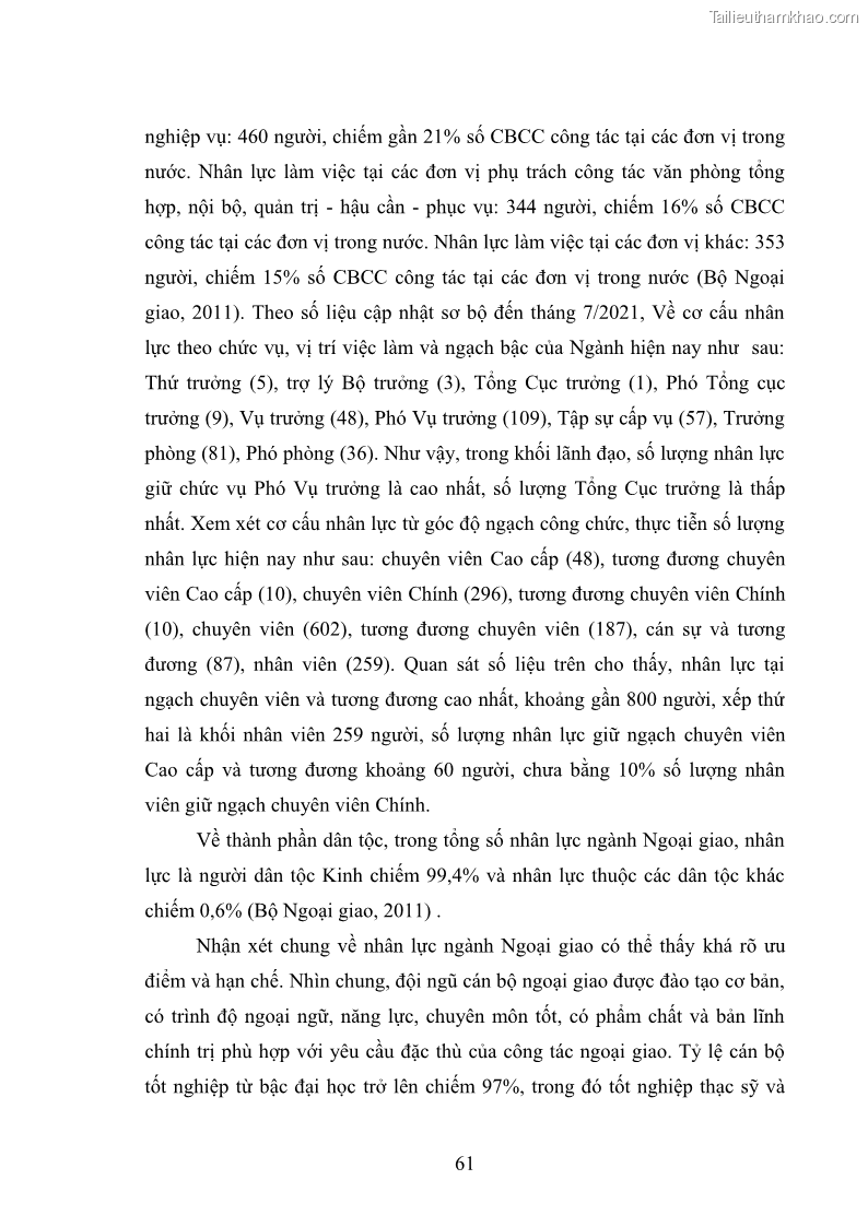 Luận án tiến sĩ chính sách công Thực hiện chính sách phát triển nhân lực ngành Ngoại giao ở Việt Nam hiện nay - 6 Trang 70