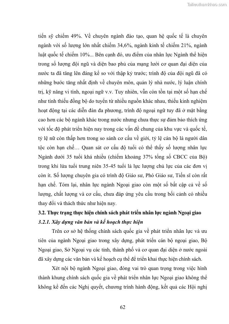 Luận án tiến sĩ chính sách công Thực hiện chính sách phát triển nhân lực ngành Ngoại giao ở Việt Nam hiện nay - 6 Trang 71