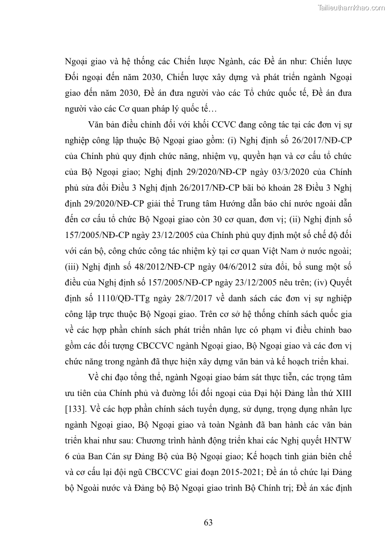Luận án tiến sĩ chính sách công Thực hiện chính sách phát triển nhân lực ngành Ngoại giao ở Việt Nam hiện nay - 6 Trang 72