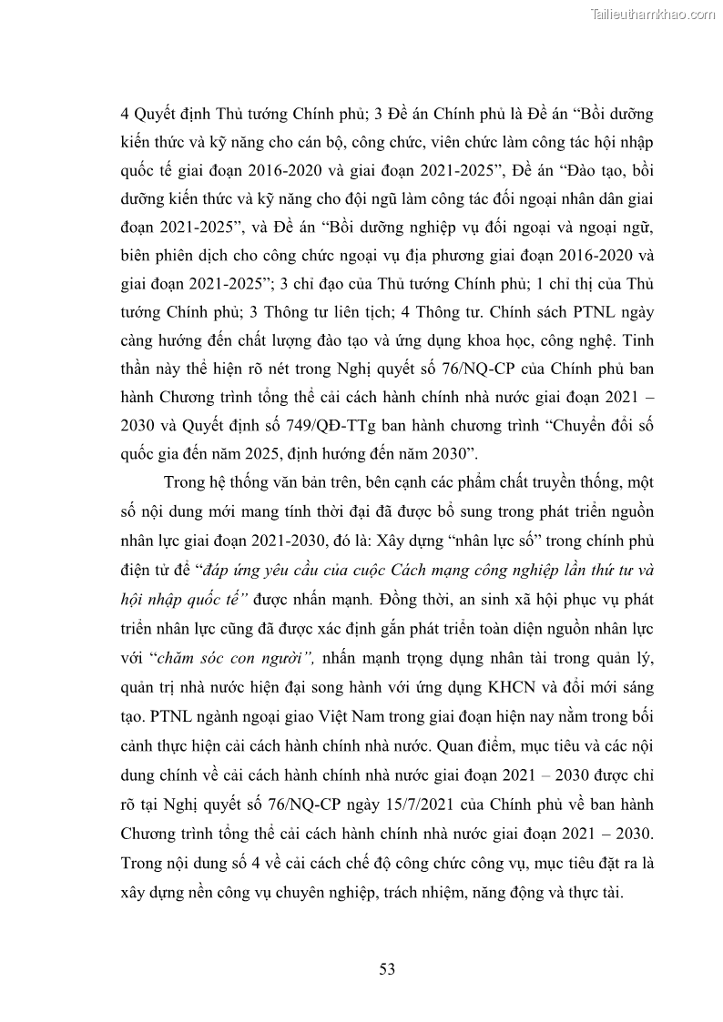 Luận án tiến sĩ chính sách công Thực hiện chính sách phát triển nhân lực ngành Ngoại giao ở Việt Nam hiện nay - 6 Trang 62