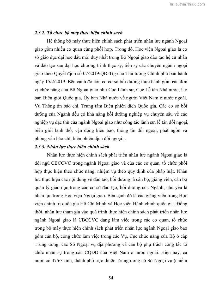 Luận án tiến sĩ chính sách công Thực hiện chính sách phát triển nhân lực ngành Ngoại giao ở Việt Nam hiện nay - 6 Trang 63