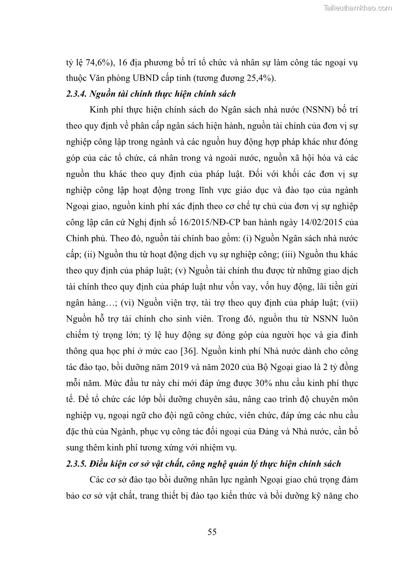 Luận án tiến sĩ chính sách công Thực hiện chính sách phát triển nhân lực ngành Ngoại giao ở Việt Nam hiện nay - 6 Trang 64
