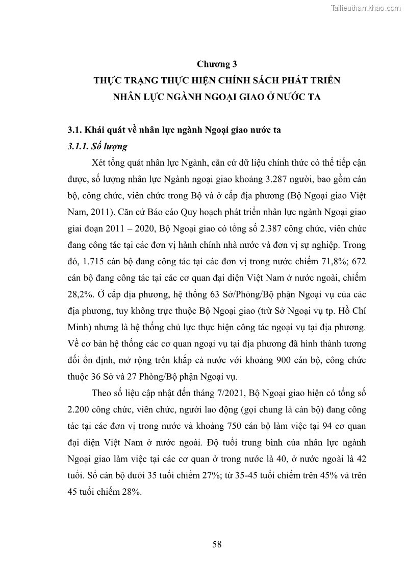 Luận án tiến sĩ chính sách công Thực hiện chính sách phát triển nhân lực ngành Ngoại giao ở Việt Nam hiện nay - 6 Trang 67