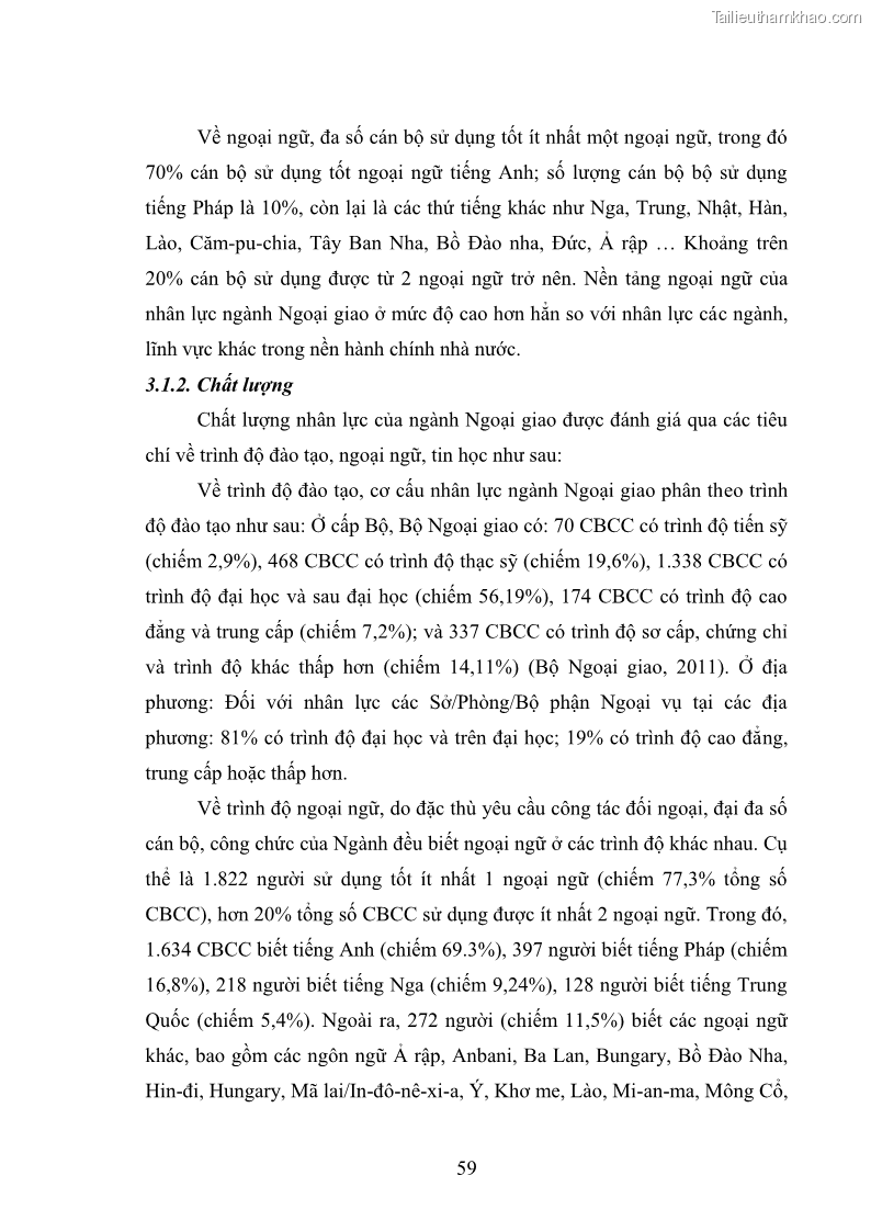 Luận án tiến sĩ chính sách công Thực hiện chính sách phát triển nhân lực ngành Ngoại giao ở Việt Nam hiện nay - 6 Trang 68