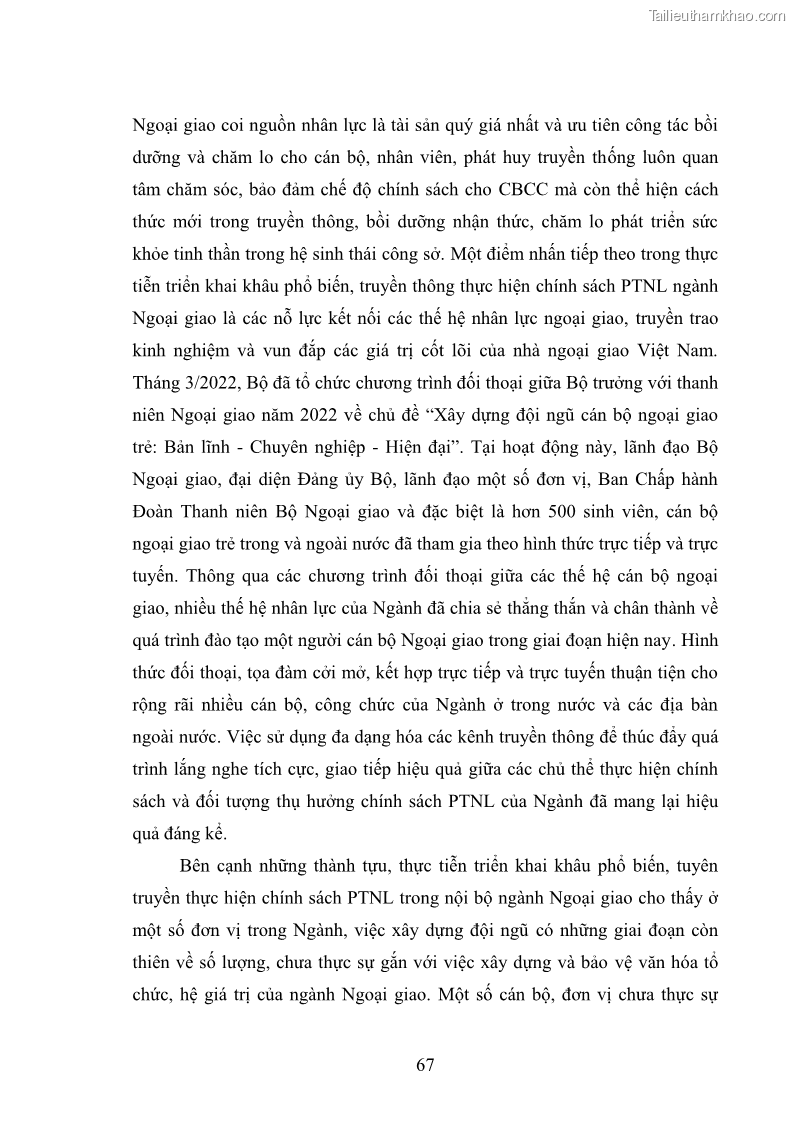 Luận án tiến sĩ chính sách công Thực hiện chính sách phát triển nhân lực ngành Ngoại giao ở Việt Nam hiện nay - 7 Trang 76