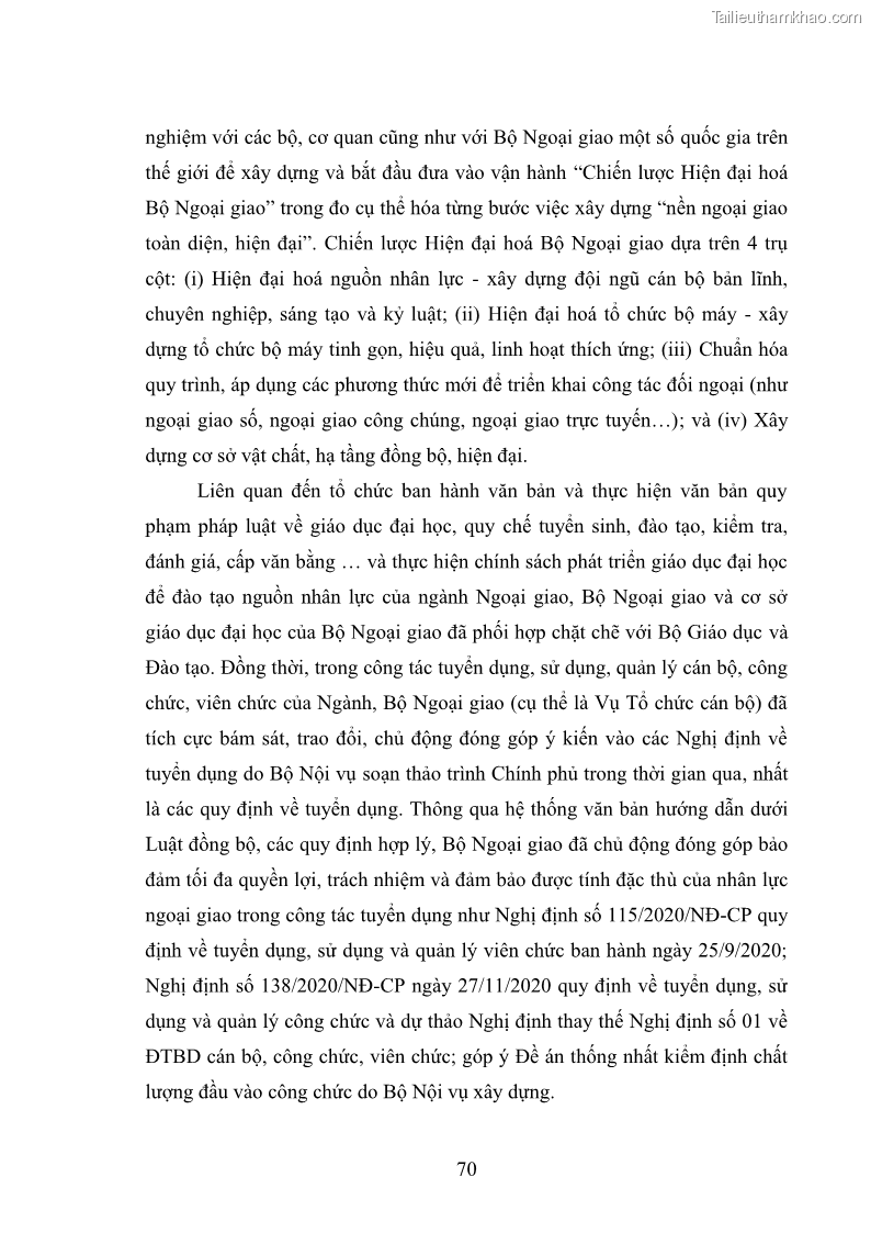 Luận án tiến sĩ chính sách công Thực hiện chính sách phát triển nhân lực ngành Ngoại giao ở Việt Nam hiện nay - 7 Trang 79
