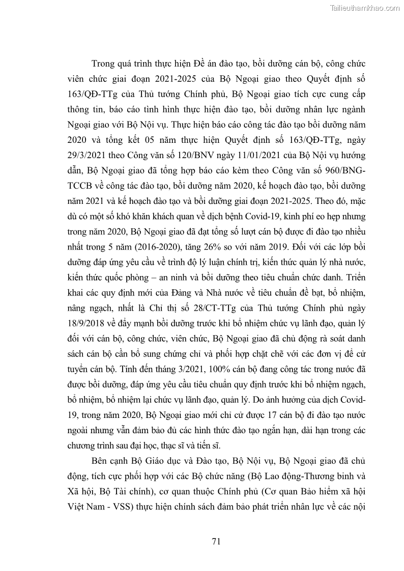 Luận án tiến sĩ chính sách công Thực hiện chính sách phát triển nhân lực ngành Ngoại giao ở Việt Nam hiện nay - 7 Trang 80