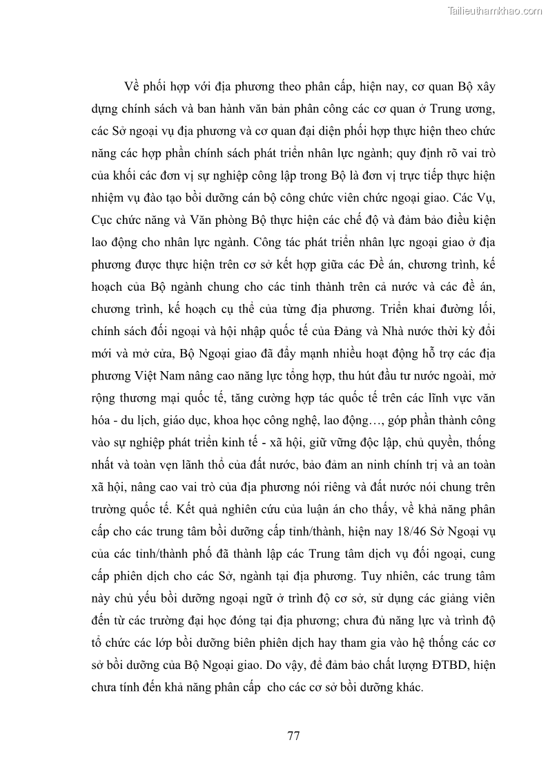 Luận án tiến sĩ chính sách công Thực hiện chính sách phát triển nhân lực ngành Ngoại giao ở Việt Nam hiện nay - 8 Trang 86