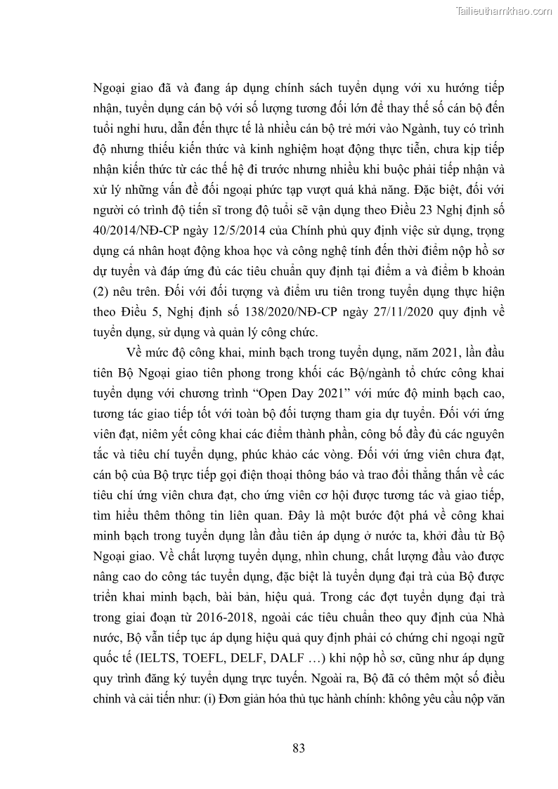 Luận án tiến sĩ chính sách công Thực hiện chính sách phát triển nhân lực ngành Ngoại giao ở Việt Nam hiện nay - 8 Trang 92