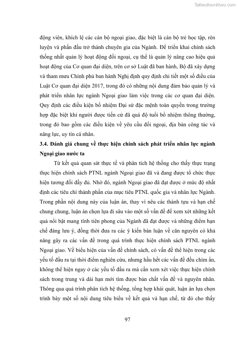 Luận án tiến sĩ chính sách công Thực hiện chính sách phát triển nhân lực ngành Ngoại giao ở Việt Nam hiện nay - 9 Trang 106