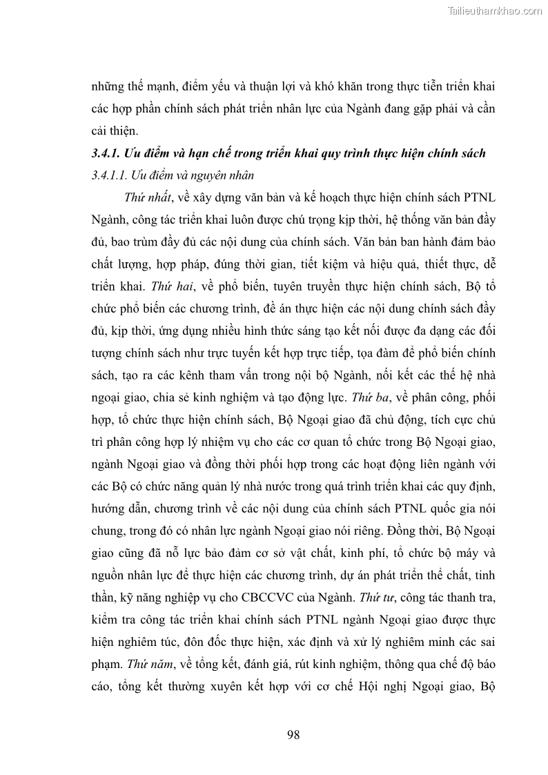 Luận án tiến sĩ chính sách công Thực hiện chính sách phát triển nhân lực ngành Ngoại giao ở Việt Nam hiện nay - 9 Trang 107