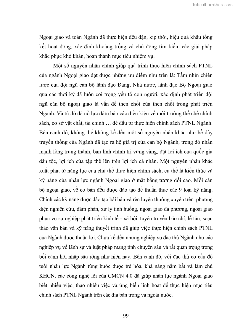 Luận án tiến sĩ chính sách công Thực hiện chính sách phát triển nhân lực ngành Ngoại giao ở Việt Nam hiện nay - 9 Trang 108