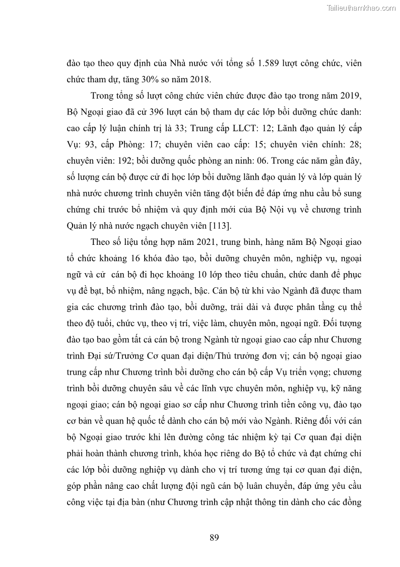 Luận án tiến sĩ chính sách công Thực hiện chính sách phát triển nhân lực ngành Ngoại giao ở Việt Nam hiện nay - 9 Trang 98