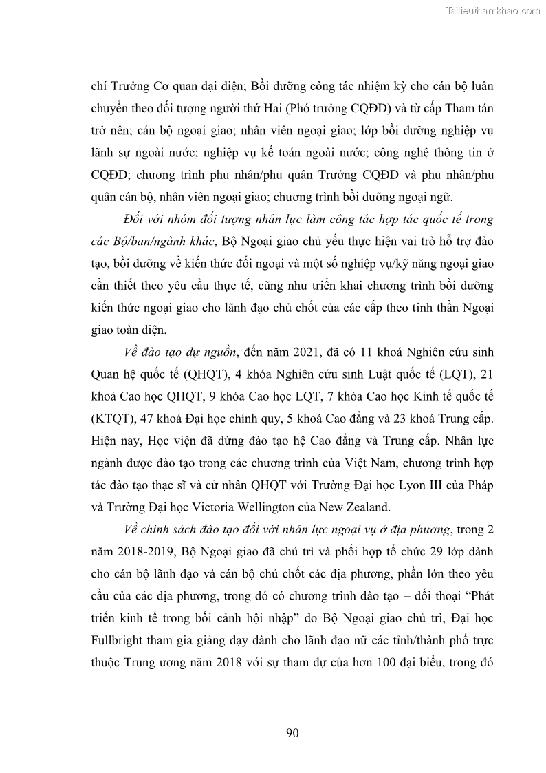 Luận án tiến sĩ chính sách công Thực hiện chính sách phát triển nhân lực ngành Ngoại giao ở Việt Nam hiện nay - 9 Trang 99