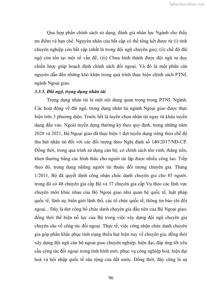 Luận án tiến sĩ chính sách công Thực hiện chính sách phát triển nhân lực ngành Ngoại giao ở Việt Nam hiện nay - 9 Trang 105