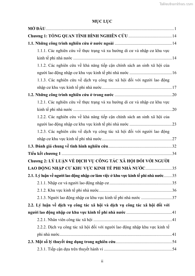 Luận án tiến sĩ công tác xã hội Dịch vụ công tác xã hội đối với người lao động nhập cư khu vực kinh tế phi nhà nước từ thực tiễn Thành phố Hồ Chí Minh - 1 Trang 4